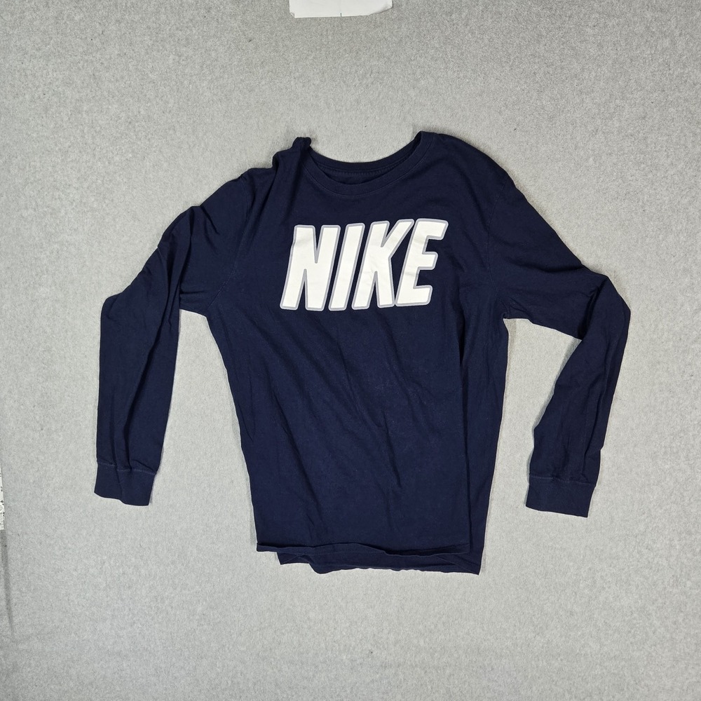 Nike Men Shirt L Navy Big Logo The Nike Tee Activewear Athletic Long Sleeve